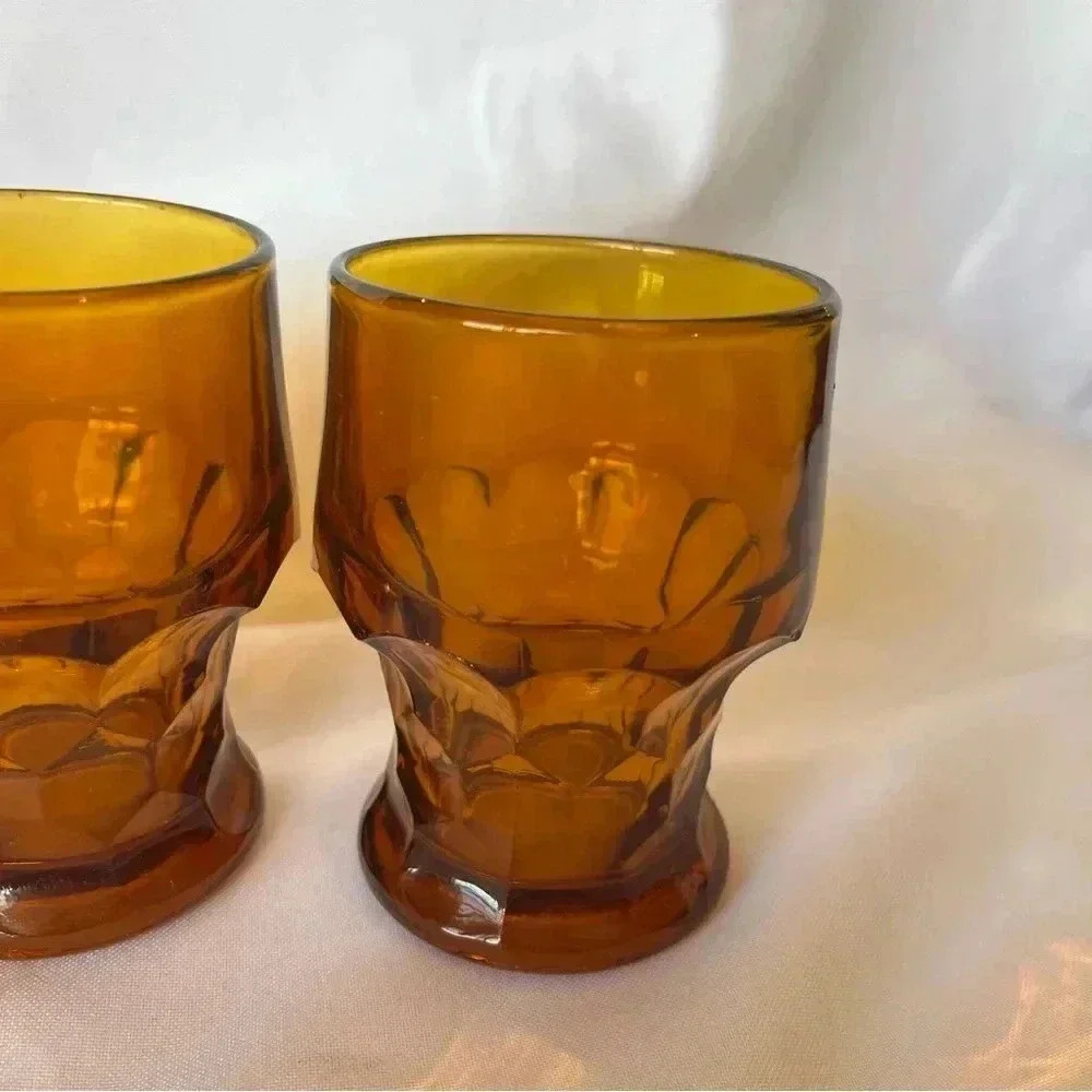 Vintage Anchor Hocking Georgian Honeycomb Amber Glass Set of 4 - Picture 2 of 4